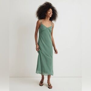 Madewell Layered Slip Midi Dress in Trellis Green